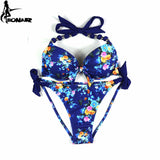 EONAR Print Floral Swimsuits Brazilian Push Up Bikini Set Retro Bathing Suits Plus Size Swimwear