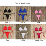 Women's Ultra Thin Elastic Thong Bikini Set Side Tie Sexy Solid Color Swimsuit Bandage Style Brazilian Swimwear