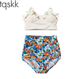 Women Swimsuit High Waist Bathing Suit Plus Size Swimwear Push Up Bikini Set Vintage Retro Beach Wear XXL