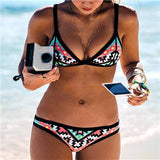 Retro Style Simple Model Brazilian Sexy Printing Swimsuit Bikinis Halter Padded Biquinis Feminino Swimwear