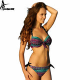 EONAR Print Floral Swimsuits Brazilian Push Up Bikini Set Retro Bathing Suits Plus Size Swimwear