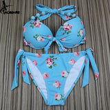 EONAR Print Floral Swimsuits Brazilian Push Up Bikini Set Retro Bathing Suits Plus Size Swimwear