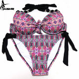 EONAR Print Floral Swimsuits Brazilian Push Up Bikini Set Retro Bathing Suits Plus Size Swimwear