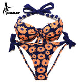 EONAR Print Floral Swimsuits Brazilian Push Up Bikini Set Retro Bathing Suits Plus Size Swimwear