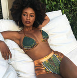 2017 New African Print Two-Pieces Bath Suits Bikini Set Sexy Geometric Swimwear Swimsuit Gold High Waist Swimming Suit