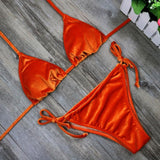 2017 Women Dark Green Orange Gold Velvet Thong Bikinis Sets Swimwear Swimsuit Brazilian Beach Wear Bathing Suit 2221