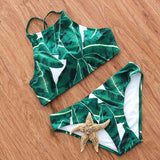 NAKIAEOI 2017 Sexy High Neck Bikini Swimwear Women Swimsuit Brazilian Bikini Set Green Print Halter Top Beach wear Bathing Suits
