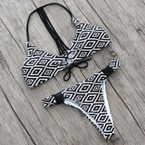 NAKIAEOI 2017 Sexy High Neck Bikini Swimwear Women Swimsuit Brazilian Bikini Set Green Print Halter Top Beach wear Bathing Suits