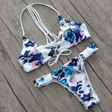 NAKIAEOI 2017 Sexy High Neck Bikini Swimwear Women Swimsuit Brazilian Bikini Set Green Print Halter Top Beach wear Bathing Suits
