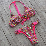 NAKIAEOI 2017 Sexy High Neck Bikini Swimwear Women Swimsuit Brazilian Bikini Set Green Print Halter Top Beach wear Bathing Suits