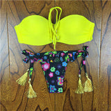 2017 Summer Style Floral Print Women Bikinis Set Crochet Lace Swimsuit Strapless Push Up Bandeau Biquinis Beachwear Bathing Suit