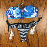 2017 Summer Style Floral Print Women Bikinis Set Crochet Lace Swimsuit Strapless Push Up Bandeau Biquinis Beachwear Bathing Suit