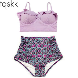 Women Swimsuit High Waist Bathing Suit Plus Size Swimwear Push Up Bikini Set Vintage Retro Beach Wear XXL