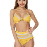 Sexy Halter Retro Mesh Hollow Out String Biquini Bathing Suit Female Swimsuit High Waist Plus Size Swimwear Women Bikini