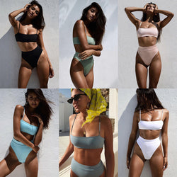Sexy Bikinis Solid Push Up Bikini 2019 Hot Sale Padded Bra Straps High Waist Swimsuit Swimwear Women Print Biquini XL